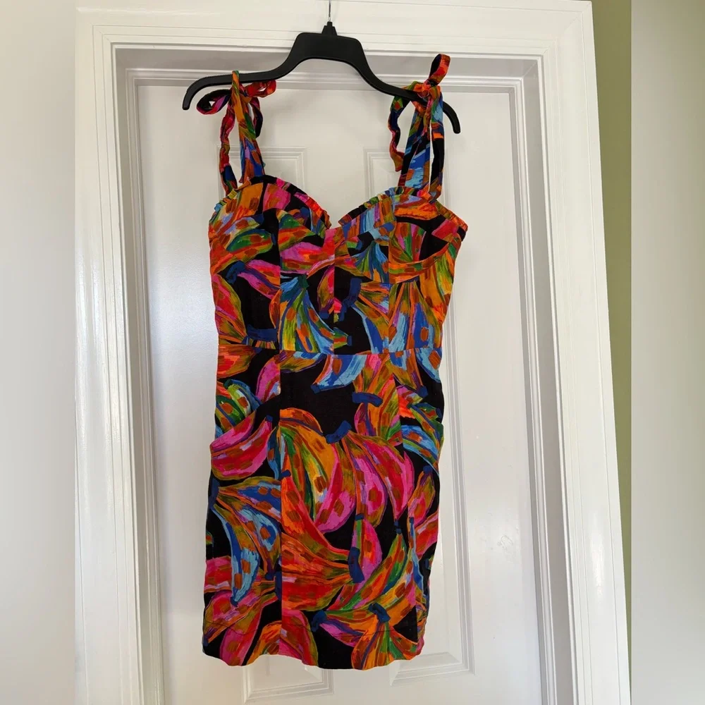 Large Farm Rio rainbow bananas linen mini dress - Picture 3 of 5